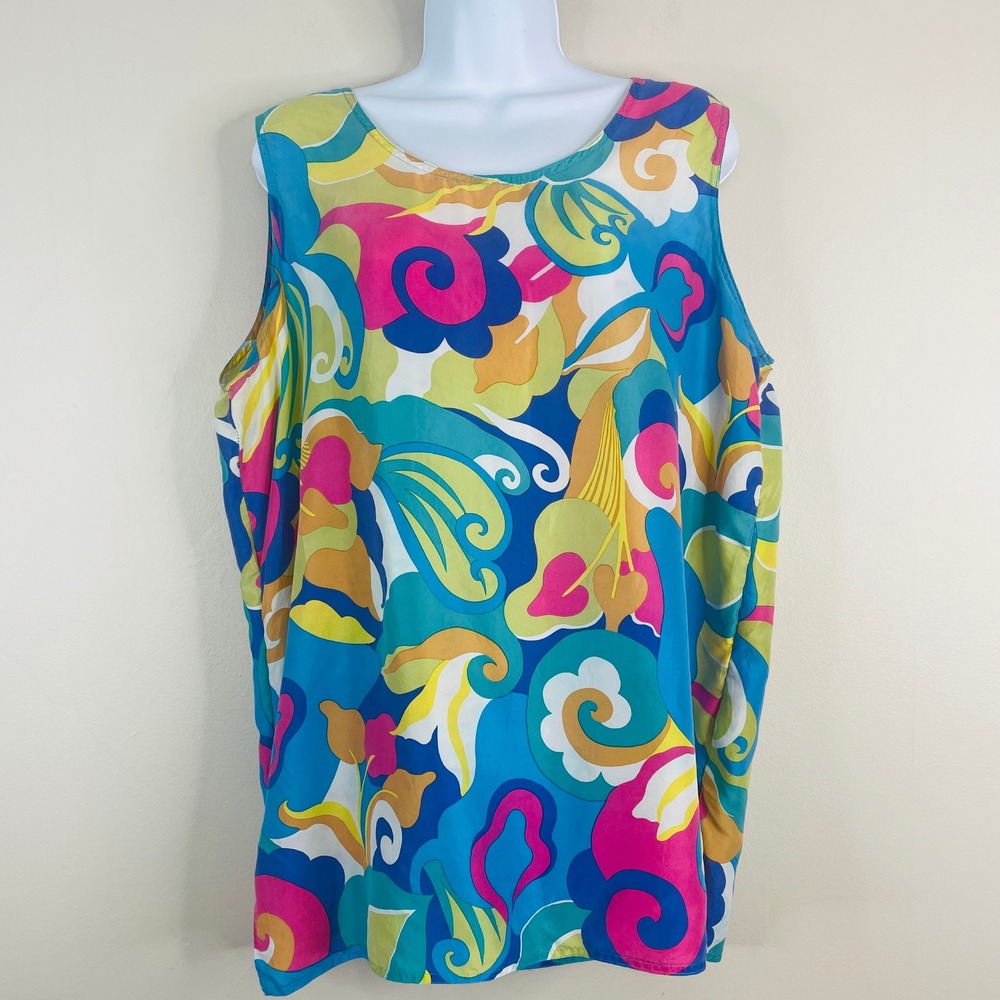 Compagnie Internationale Express 100% Silk Sleeveless Blouse Top Large Vintage